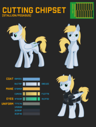 Size: 2385x3133 | Tagged: safe, artist:niccosaint, oc, oc only, oc:cutting chipset, pegasus, pony, clothes, high res, male, reference sheet, simple background, solo, uniform
