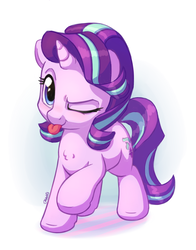 Size: 1100x1400 | Tagged: safe, artist:bobdude0, starlight glimmer, pony, unicorn, g4, :p, chest fluff, cute, female, glimmerbetes, looking at you, mare, one eye closed, raised hoof, solo, tongue out, wink
