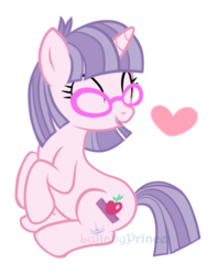 Size: 550x695 | Tagged: dead source, safe, artist:lullabyprince, miss hackney (g4), pony, unicorn, g4, female, glasses, heart, mare, simple background, solo, transparent background
