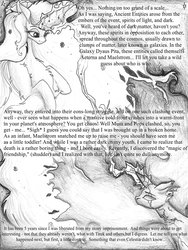 Size: 1024x1365 | Tagged: safe, artist:tillie-tmb, oc, oc only, oc:king maelstrom, oc:queen aeterna, pony, comic:the amulet of shades, comic, grayscale, magic, monochrome, space