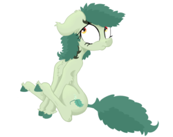 Size: 2301x1824 | Tagged: safe, artist:paskanaakka, derpibooru exclusive, oc, oc only, oc:bittergreen, pony, chest fluff, colored hooves, ear fluff, scared, simple background, sitting, solo, transparent background, unshorn fetlocks