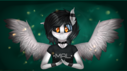 Size: 1822x1021 | Tagged: safe, artist:millyrovenge13, oc, oc only, anthro, anthro oc, black sclera, solo, spread wings, wings