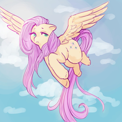 Size: 2686x2684 | Tagged: safe, artist:k9core, fluttershy, pegasus, pony, g4, cloud, female, flying, high res, mare, solo, unshorn fetlocks