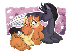 Size: 1024x768 | Tagged: safe, artist:kapusha-blr, oc, oc only, alicorn, pony, alicorn oc, eye contact, female, freckles, looking at each other, male, mare, prone, stallion