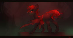 Size: 3602x1882 | Tagged: safe, artist:nightskrill, oc, oc only, changeling, butt, changeling oc, commission, male, plot, profile, rear view, red and black oc, red changeling, smiling, solo, underhoof