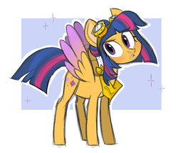 Size: 791x684 | Tagged: safe, artist:kapusha-blr, oc, oc only, oc:yunona sparkle, pegasus, pony, colored wings, colored wingtips, goggles, offspring, parent:flash sentry, parent:twilight sparkle, parents:flashlight, solo