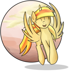 Size: 1200x1200 | Tagged: safe, artist:marmorexx, oc, oc only, alicorn, pony, eyes closed, female, mare, smiling, solo, spread wings, wings