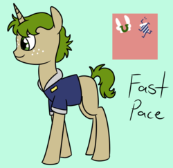 Size: 485x471 | Tagged: safe, artist:espeonna, oc, oc only, oc:fast pace, pony, unicorn, clothes, shirt, solo