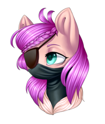 Size: 2121x2487 | Tagged: safe, artist:helemaranth, oc, oc only, earth pony, pony, rcf community, bust, commission, earth pony oc, eyepatch, face mask, female, high res, mare, mask, ninja, simple background, solo, transparent background