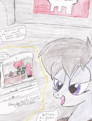 Size: 1588x2094 | Tagged: safe, artist:wyren367, oc, oc only, oc:gray gale, oc:scratch build, pony, colored pencil drawing, newspaper, traditional art