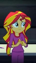 Size: 169x299 | Tagged: safe, screencap, sunset shimmer, equestria girls, g4, my little pony equestria girls: rainbow rocks, clothes, cropped, cute, female, pajamas, pen, shimmerbetes, solo