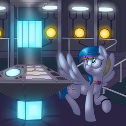 Size: 1280x1280 | Tagged: safe, artist:victoreach, oc, oc only, pegasus, pony, commission, crossover, doctor who, heterochromia, solo, tardis