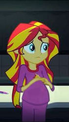 Size: 169x299 | Tagged: safe, edit, edited screencap, screencap, sunset shimmer, comic:a new change, equestria girls, g4, my little pony equestria girls: rainbow rocks, clothes, cropped, cute, female, pajamas, pen, pregnant, pregnant edit, solo