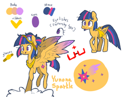 Size: 900x700 | Tagged: safe, artist:rikitikitavi-tyan, oc, oc only, oc:yunona sparkle, pegasus, pony, clothes, colored wings, colored wingtips, cutie mark, female, goggles, mare, offspring, parent:flash sentry, parent:twilight sparkle, parents:flashlight, reference sheet, scarf, simple background, solo, white background
