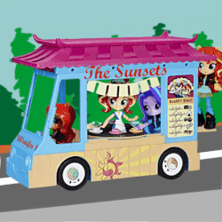 Size: 446x446 | Tagged: safe, artist:whatthehell!?, edit, part of a set, starlight glimmer, sunset shimmer, equestria girls, g4, my little pony equestria girls: friendship games, animated, doll, equestria girls minis, eqventures of the minis, female, fixed, food truck, funny, gif, irl, multeity, parody, part of a series, photo, shimmerstorm, sunset sushi, sunset's sushi truck, toy, triality, trio, truck