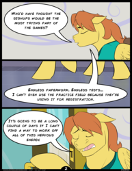 Size: 5100x6600 | Tagged: safe, artist:etchpony, warm front, pegasus, pony, comic:international affairs, saddle up 2: creature comforts, g4, absurd resolution, clothes, comic, dialogue, explicit source, male, solo, stallion