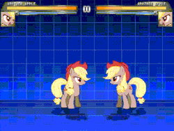 Size: 480x360 | Tagged: safe, edit, applejack, earth pony, pony, g4, animated, desperation move, female, gif, king of fighters, life bar, mugen, parody