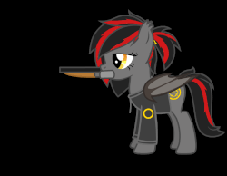 Size: 900x700 | Tagged: safe, artist:age3rcm, oc, oc only, oc:tomoko tanue, bat pony, pony, umbreon, fallout equestria, animated, black background, clothes, female, gif, gun, handgun, hoodie, mare, mouth hold, pistol, pokémon, ponytail, red and black oc, show accurate, simple background, solo, weapon