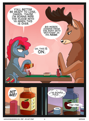 Size: 2000x2700 | Tagged: safe, artist:xieril, apple split, oc, oc:oaken, deer, pony, comic:buck of the draw, saddle up 2: creature comforts, g4, alcohol, apple family member, comic, explicit source, gay, high res, male, poker, shipping, speech bubble, stallion, sweat
