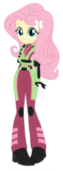 Size: 1214x3312 | Tagged: safe, artist:pyrus-leonidas, fluttershy, equestria girls, g4, clothes, female, looking at you, pigeon toed, simple background, smiling, solo, spacesuit, standing, transparent background, ultra galaxy mega monster battle