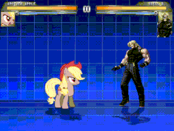 Size: 480x360 | Tagged: safe, edit, applejack, earth pony, pony, g4, animated, desperation move, female, gif, king of fighters, life bar, mugen, parody, rugal bernstein