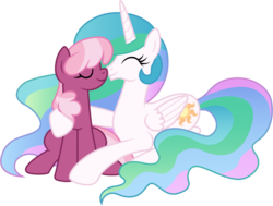 Size: 1326x1001 | Tagged: safe, artist:cloudy glow, cheerilee, princess celestia, alicorn, earth pony, pony, g4, boop, crack shipping, crown, duo, eyes closed, female, jewelry, lesbian, mare, noseboop, regalia, ship:cheerilestia, shipping, simple background, smiling, transparent background, voice actor joke