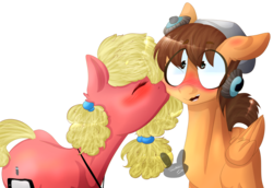 Size: 4637x3181 | Tagged: safe, artist:siena1923, oc, oc only, earth pony, pegasus, pony, blushing, cheek kiss, duo, female, high res, kissing, male, mare, oc x oc, shipping, simple background, stallion, straight, transparent background