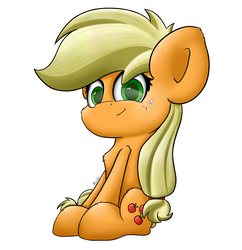 Size: 2971x3073 | Tagged: safe, artist:machstyle, applejack, earth pony, pony, g4, chibi, female, green eyes, high res, looking at you, mare, missing accessory, simple background, smiling, solo, white background