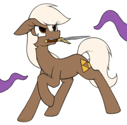 Size: 711x697 | Tagged: safe, artist:anearbyanimal, earth pony, pony, angry, epona, epony, female, mare, mouth hold, ponified, raised hoof, simple background, solo, sword, tentacles, the legend of zelda, weapon, white background