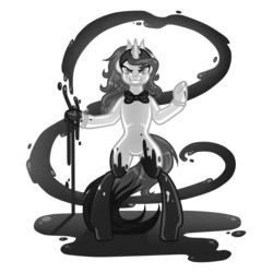 Size: 5000x5000 | Tagged: safe, artist:amazing-artsong, oc, oc only, oc:inky dust, pony, absurd resolution, bendy and the ink machine, bipedal, black and white, crossover, grayscale, ink, monochrome, simple background, solo, transparent background