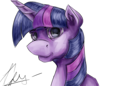 Size: 1600x1131 | Tagged: safe, artist:twi--sparkle, twilight sparkle, pony, g4, bust, female, portrait, simple background, solo, traditional art, watermark, white background