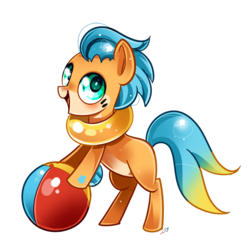 Size: 1000x984 | Tagged: safe, artist:ipun, buizel, earth pony, pony, beach ball, inner tube, looking at you, male, pokémon, ponified, simple background, solo, stallion, transparent background