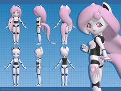 Size: 2000x1500 | Tagged: safe, artist:jdan-s, oc, oc only, oc:cyberia heart, robot, 3d, blender, eared humanization, humanized, looking back, reference sheet, tailed humanization