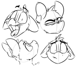 Size: 3107x2694 | Tagged: safe, artist:ralek, pony, angry, bald, curious, expressions, facial expressions, looking at you, monochrome, scared, silly, silly face, simple background, sketch, sketch dump, suspicious, teeth, tongue out, uvula, white background