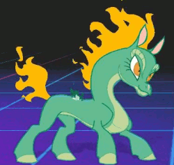 Size: 373x354 | Tagged: safe, tianhuo (tfh), longma, them's fightin' herds, animated, community related, female, gif, mane of fire, solo