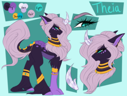 Size: 1280x960 | Tagged: safe, artist:pinkxei, oc, oc only, oc:theia, original species, crystal horn, ear piercing, earring, female, horn, jewelry, piercing, reference sheet, scales, solo, talons, unshorn fetlocks