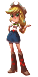 Size: 700x1404 | Tagged: safe, artist:torisakura, applejack, equestria girls, g4, boots, clothes, cowboy boots, cowboy hat, denim skirt, eqg promo pose set, female, hat, human coloration, looking at you, simple background, skirt, solo, stetson, transparent background