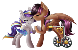 Size: 2745x1772 | Tagged: safe, artist:scarlet-spectrum, stellar eclipse, oc, oc:night lark, bat pony, pegasus, pony, g4, canon x oc, commission, duo, eyes closed, female, husband and wife, kissing, male, mare, shipping, simple background, stallion, stellarnight, straight, transparent background, wheelchair