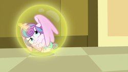 Size: 1280x720 | Tagged: safe, screencap, princess flurry heart, alicorn, pony, a flurry of emotions, g4, baby, diaper, female, force field, magic bubble, scared, solo