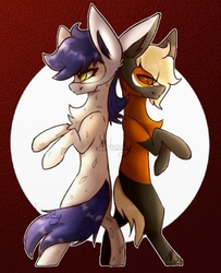 Size: 625x768 | Tagged: source needed, safe, artist:nikkicatdraws, oc, oc only, pony, fanfic:reining butterflies, back to back, bipedal, duo, fanfic, fanfic art