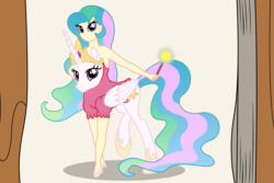 Size: 5226x3482 | Tagged: safe, artist:badumsquish, derpibooru exclusive, princess celestia, alicorn, centaur, hybrid, original species, pony, g4, absurd resolution, belly face, body horror, book, centaurlestia, clothes, dress, eldritch abomination, female, gravity falls, high heels, horse fairy princess, looking at you, magic wand, multiple heads, not salmon, shoes, smiling, solo, wat, what has magic done