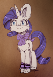 Size: 1500x2160 | Tagged: safe, artist:mintybrush, rarity, pony, g4, bow, bowtie, chest fluff, female, gradient background, solo, tail bow, unshorn fetlocks