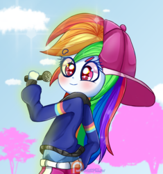 Size: 1280x1359 | Tagged: safe, artist:vixelzf, rainbow dash, human, equestria girls, g4, get the show on the road, my little pony equestria girls: summertime shorts, clothes, cute, dashabetes, female, hat, microphone, rapper, rapper dash, smiling, solo