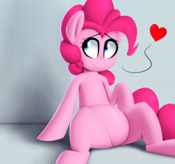 Size: 3200x3000 | Tagged: safe, artist:january3rd, pinkie pie, earth pony, pony, g4, belly, chubby, featureless crotch, female, heart, high res, sitting, solo