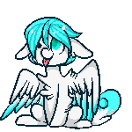 Size: 150x150 | Tagged: safe, artist:glitterskies2808, oc, oc only, pegasus, pony, animated, floppy ears, gif, pixel art, simple background, sitting, solo, tail wag, tongue out, transparent background