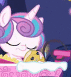 Size: 298x323 | Tagged: safe, screencap, princess flurry heart, twilight sparkle, whammy, pony, a flurry of emotions, g4, animated, cropped, cute, female, flurrybetes, gif, sleeping, solo, twilight's castle