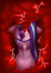 Size: 1024x1453 | Tagged: safe, artist:jeki, starlight glimmer, pony, unicorn, all bottled up, g4, anger magic, angry, ears back, female, looking at you, magic, mare, solo