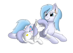 Size: 3507x2550 | Tagged: safe, artist:nacle, oc, oc only, oc:lucky duck, oc:mother goose, pony, chest fluff, cuddling, ear fluff, eyes closed, female, filly, fluffy, high res, leg fluff, lying down, mother and daughter, shoulder fluff, simple background, smiling, transparent background