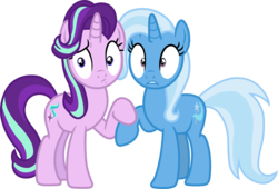 Size: 2759x1877 | Tagged: safe, artist:davidsfire, starlight glimmer, trixie, pony, unicorn, all bottled up, g4, season 6, duo, female, implied shipping, mare, simple background, transparent background, vector