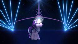 Size: 3840x2160 | Tagged: safe, artist:bronyno786, artist:osipush, starlight glimmer, pony, unicorn, g4, female, high res, laser, lighting, looking up, magic, mare, solo, vector, wallpaper